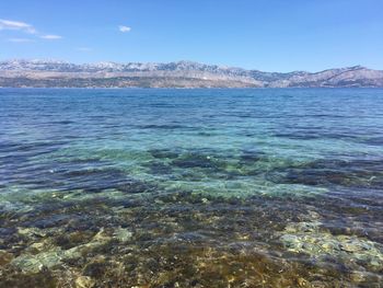 Scenic view of sea against blue sky