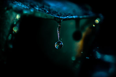 Close-up of raindrops on water