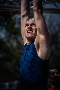 Close-up of man exercising outdoors