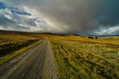 Scenic view of road amidst field against sky