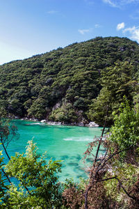 Scenic view of bay against sky