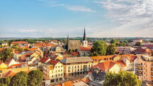 High angle view of townscape against sky