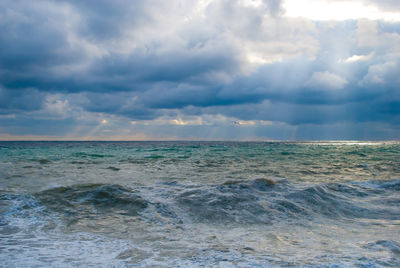 Scenic view of sea against cloudy sky