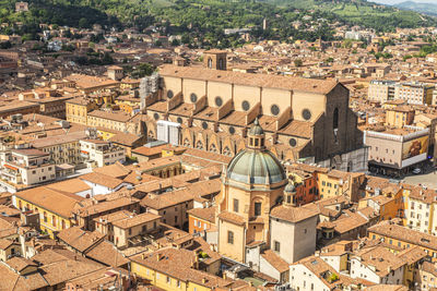 High angle view of buildings in town