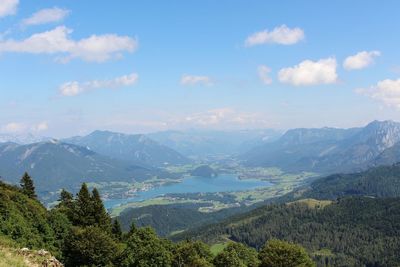 Scenic view of mountains against cloudy sky