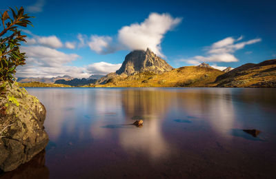 Scenic view of river and mountain