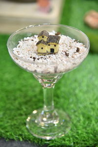 Close-up of ice cream glass on table