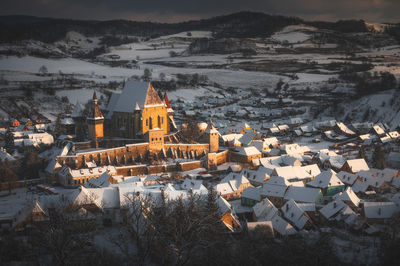 Sunset light in biertan village from transylvania.