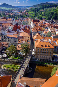 High angle view of buildings in city