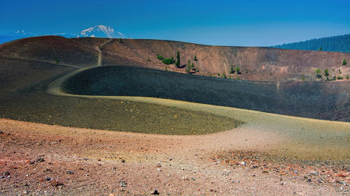 Scenic view of land against clear blue sky