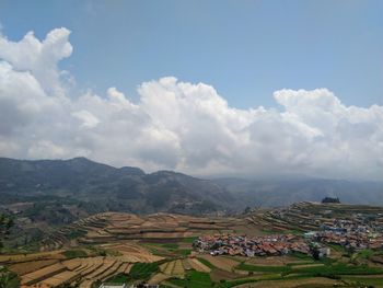 Scenic view of agricultural field against sky