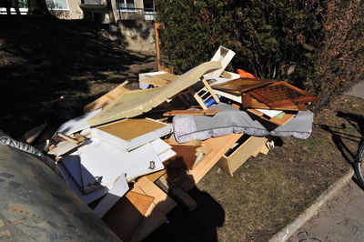 High angle view of stack of building