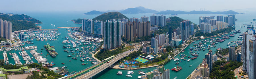 High angle view of city buildings