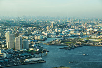 High angle view of buildings in city