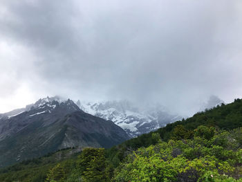 Scenic view of snowcapped mountains against sky