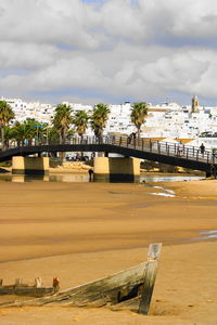 High angle view of bridge over river against sky