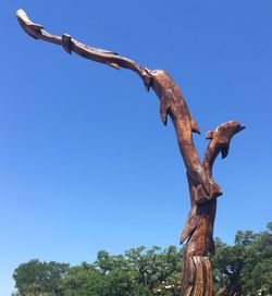 Low angle view of wooden built structure against clear blue sky