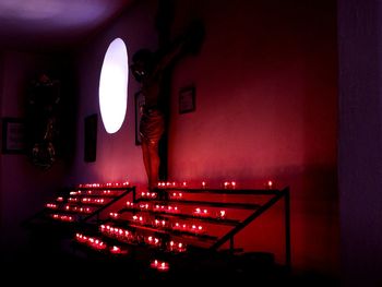 View of illuminated lighting equipment on table