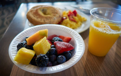 Close-up of breakfast served on table