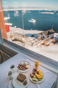 High angle view of food on table