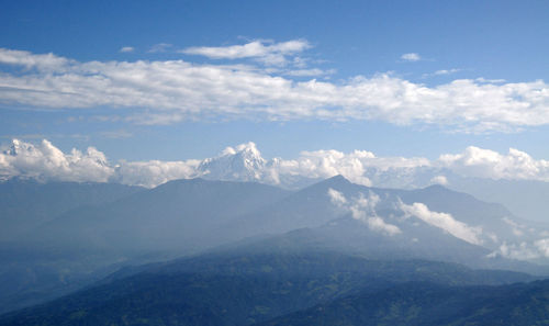 Scenic view of mountains against cloudy sky