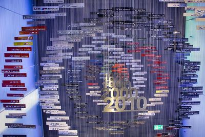 Digital composite image of illuminated lighting equipment in city