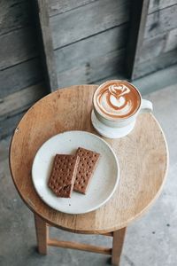 High angle view of coffee on table