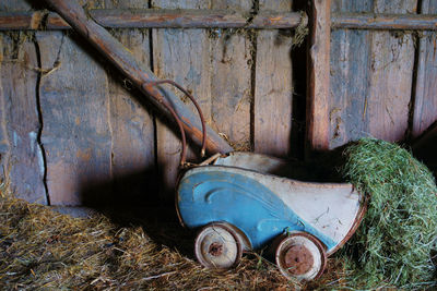 Old abandoned truck on field