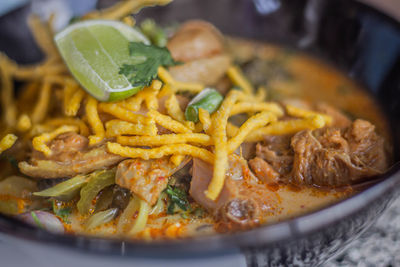 Close-up of noodles in bowl