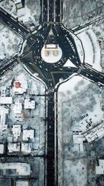 High angle view of buildings in city during winter