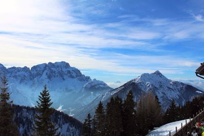 Scenic view of snow covered mountains against sky