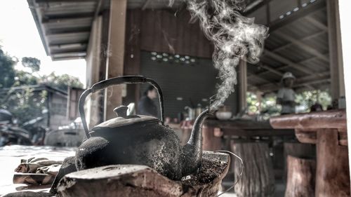 Close-up of ice cream on metal in building
