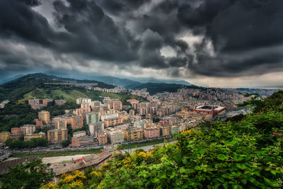 High angle view of townscape against sky