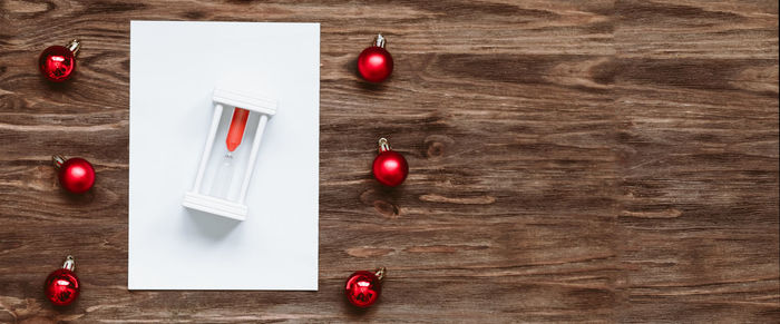 Directly above shot of christmas decorations on table