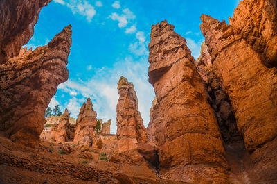 Low angle view of rock formations