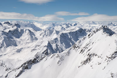 Scenic view of snowcapped mountains against sky