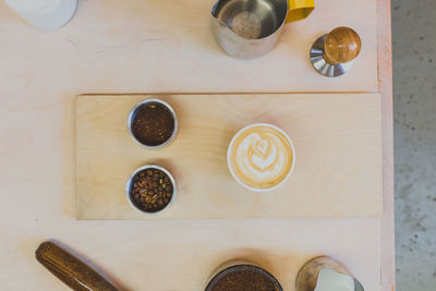 High angle view of coffee on table