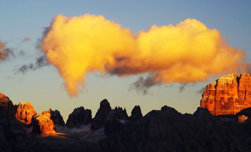 Panoramic view of mountains against sky during sunset