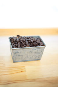 High angle view of coffee beans on table