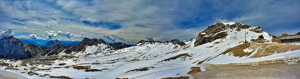 Scenic view of snowcapped mountains against sky