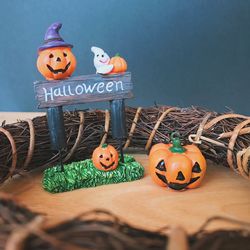 View of pumpkin on wood during halloween