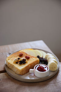 Close-up of dessert in plate on table