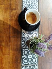 High angle view of coffee on table