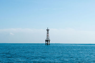 Lighthouse on sea against sky