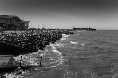 Scenic view of sea against clear sky