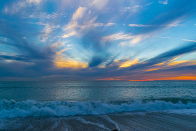 Scenic view of sea against dramatic sky