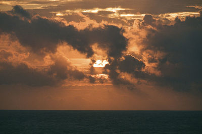 Scenic view of sea against sky during sunset shot on 35mm kodak film in bali indonesia 