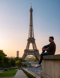 Eiffel tower at sunrise in paris france, paris eifel tower on a summer day