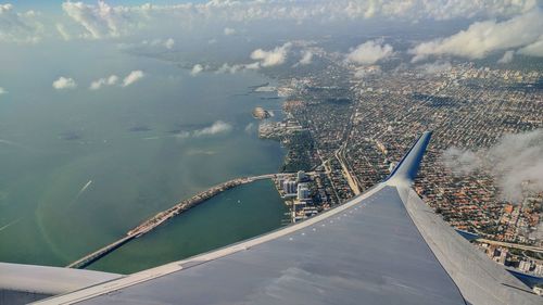 High angle view of bridge over river against sky