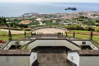 High angle view of buildings in city